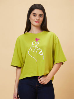Women Green Drop Shoulder T-Shirt