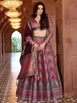 Woven Design Stitched Lehenga