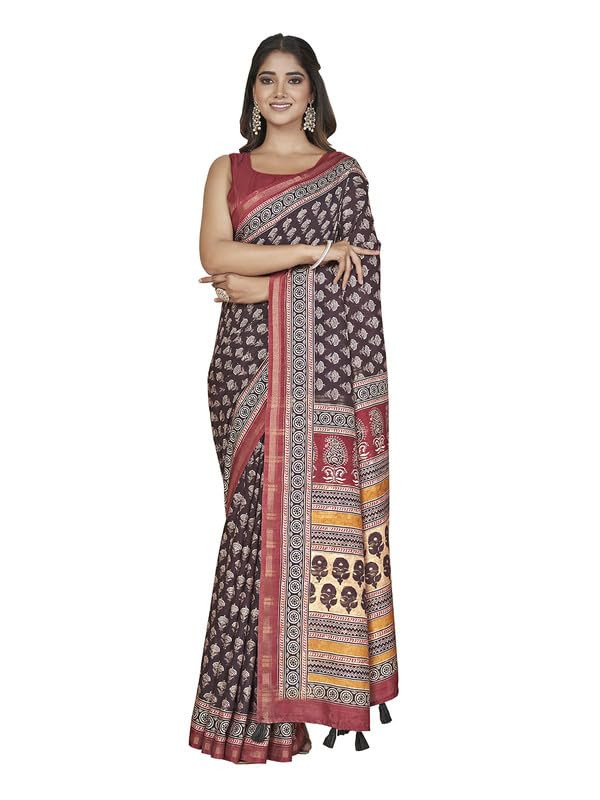 Rekha Maniyar Women's Cotton Blend Digital Printed Saree With Unstitched Blouse (MUSLINSILK_VOL1_PARENT)