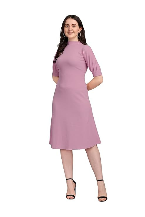 PURVAJA Women's Corduroy Fit and Flare Knee-Length Dress