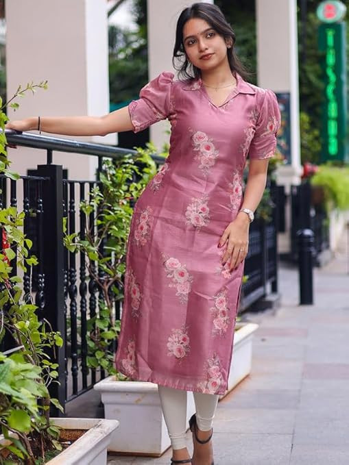 Sun Fashion And Lifestyle Women's Chanderi Stitched Printed Kurti for Girls Kurta